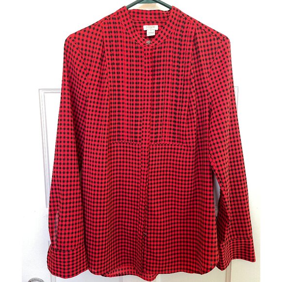 J.Crew Size S Red Plaid Pleated Button Front Blouse - Picture 1 of 8